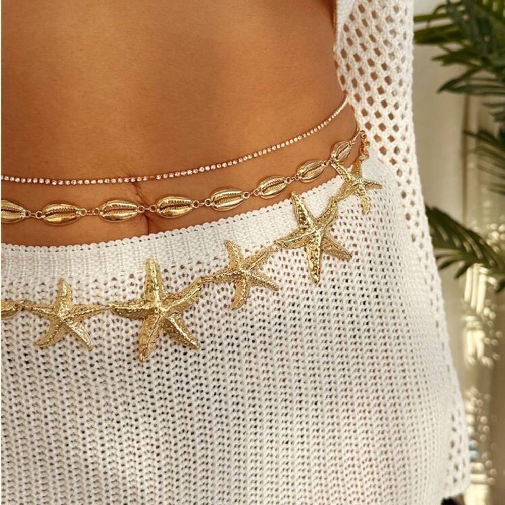 Gold Starfish and Shell Waist Chain N968